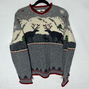 Vintage Jones New York Hand Knit Wool/Lambswool Crew Neck Sweater W Reindeer L